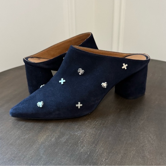 SVNTY Peace Mule - Navy Blue Suede Slide Block Heel - Size 38 - EUC - Picture 3 of 10